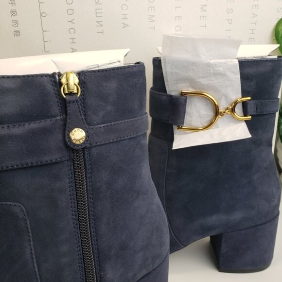 Geox Bootie Horsebit Navy Blue Eleana Suede Ankle Boot Goldtone NEW sz 8 - Picture 10 of 13